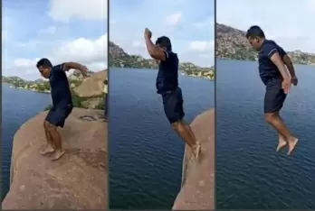 K'taka DC dives from a hill into Sanapura reservoir, video goes viral